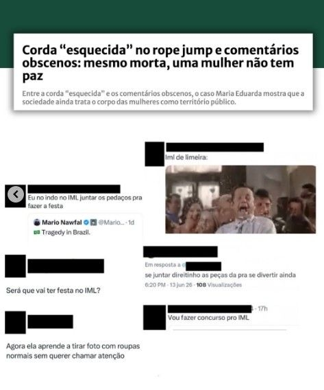 Perfis que atacaram jovem morta em rope jump são removidos